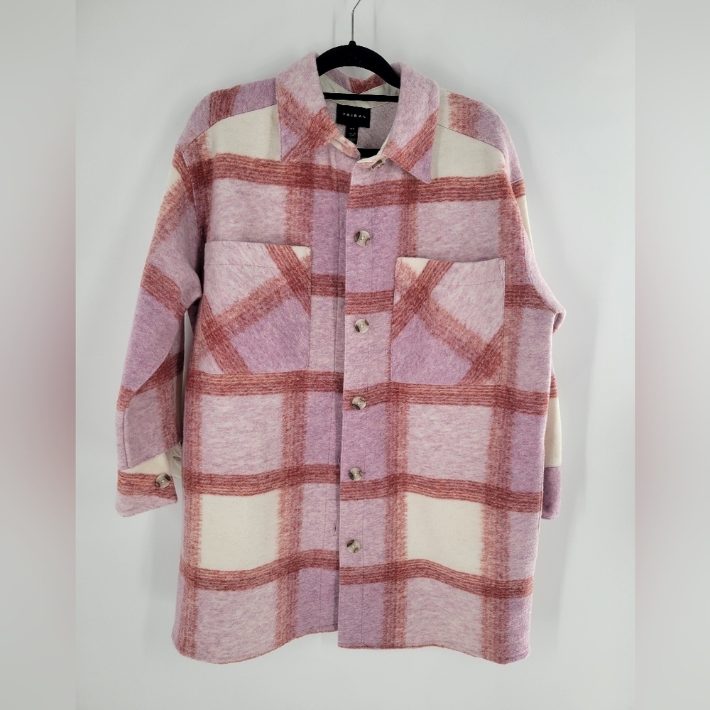 Tribal‎ Check Plaid Oversized Shacket Jacket Size M New - Picture 2 of 7